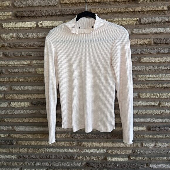 Sanctuary Light Pink Lettuce Edge Mock Neck Textured Sweater Size Small - Picture 3 of 6